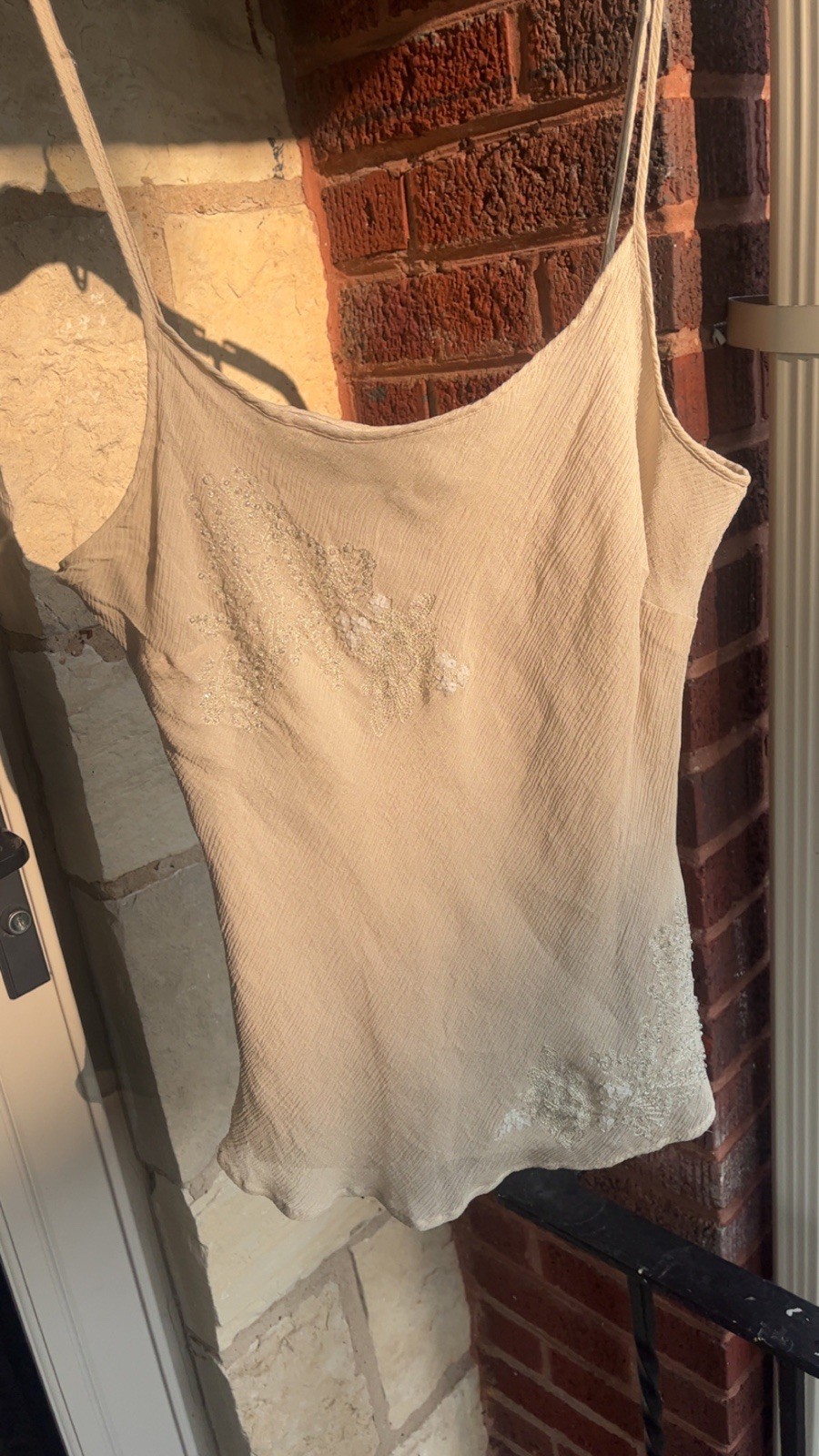 100% Silk Cami Tank Size M Tan Color Beaded Sequin Top