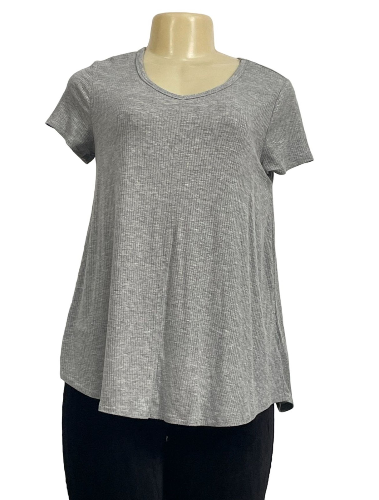 Art Class Womens Gray Ribbed V-Neck Short Sleeve Top XL New