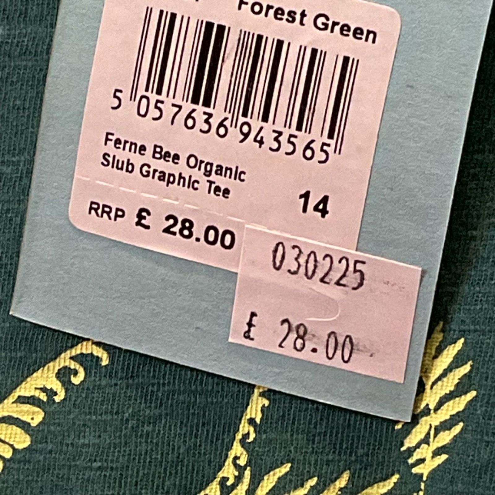Ladies size 14 WEIRD FISH FERN BEE HAPPY Organic Cotton T-Shirt . NEW with label