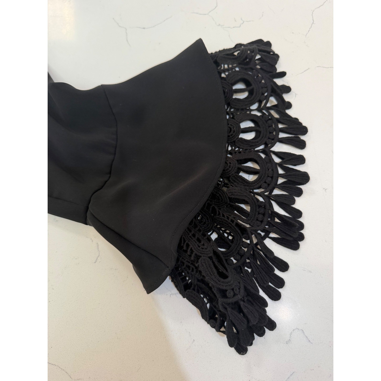 Chicos Black Button Front Blouse Bell Sleeve Crochet Lace Tassel Size 2.5 US 14