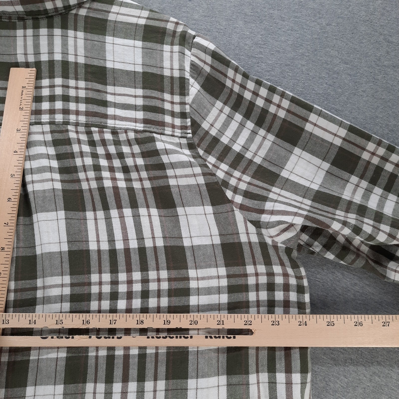 Erika Shirt Women 1X Green White Brown Plaid Lightweight Flannel Cotton ESME