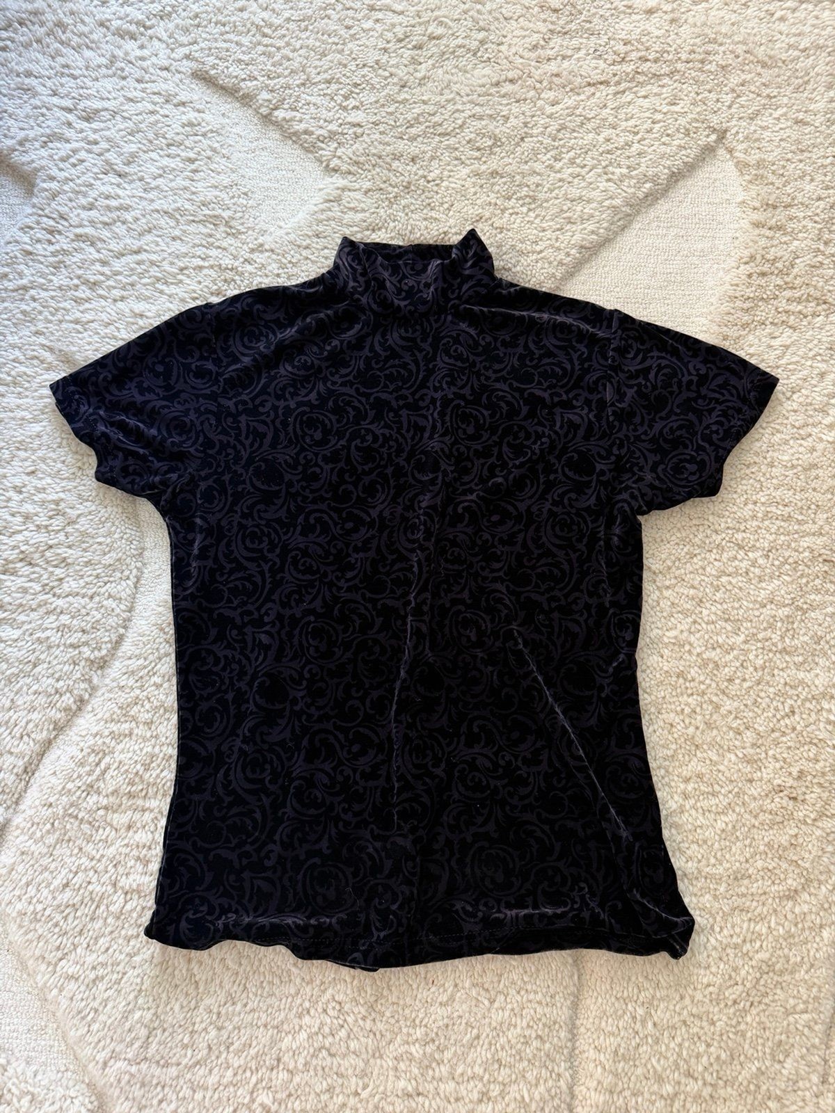 VTG 90s Merona Damask Burnout Velvet Mock Neck Top Large Black Whimsigoth Goth