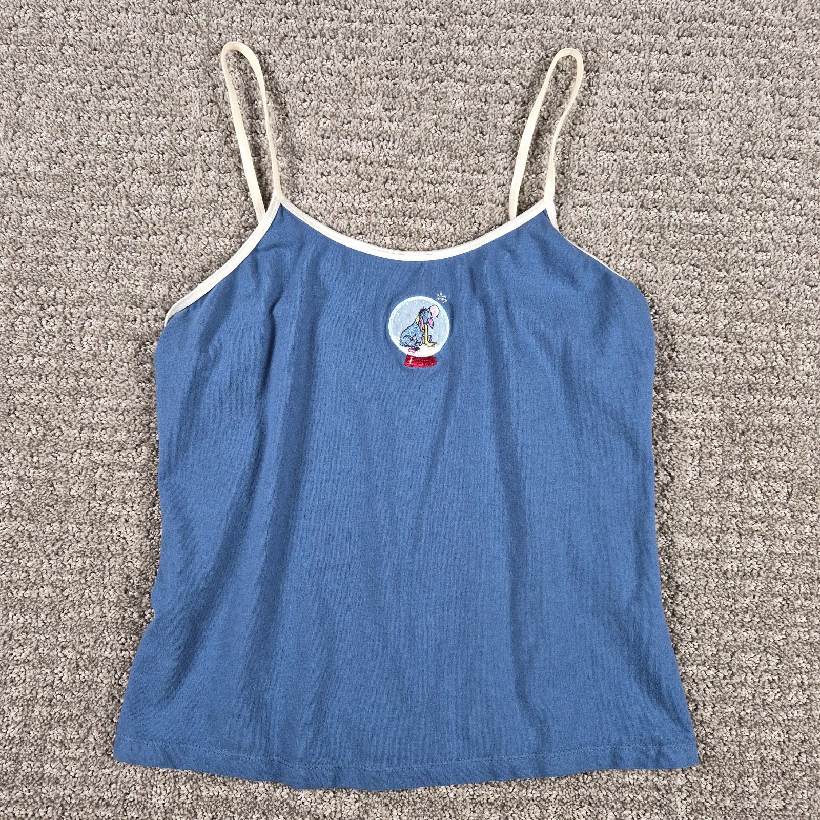 Vintage Disney Store Eeyore Tank Top Womens M Blue Snowglobe Winter 90s