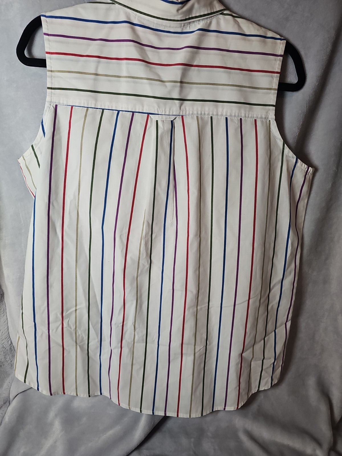 Classic Elements White & Rainbow Stripes Button Front Sleeveless Blouse Size L