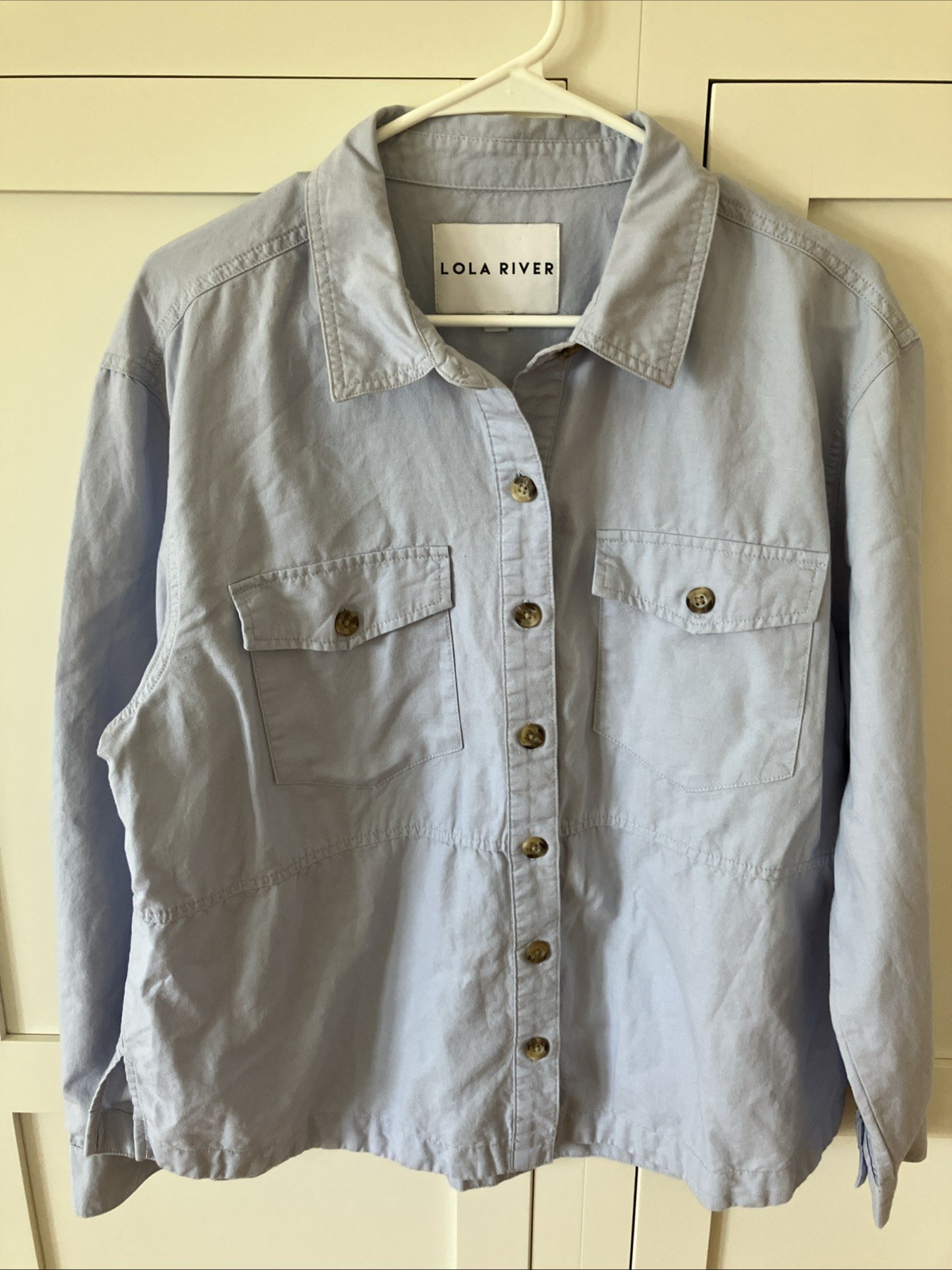 Lola River Women’s Cotton/Hemp Blend Utility Shirt Jacket, Blue, Size Large