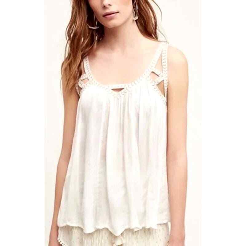 NEW $78 Vanessa Virginia Anthropologie Cutwork Gauze Grecian Tank Size: 10