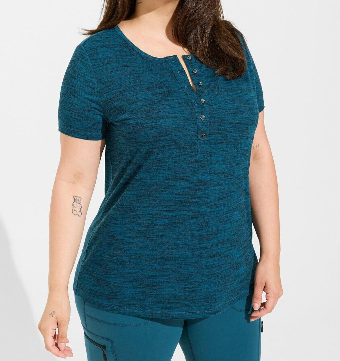 Torrid Happy Camper Lyocell Henley Short Sleeve Tee Blue 00 M L 10 #G20920