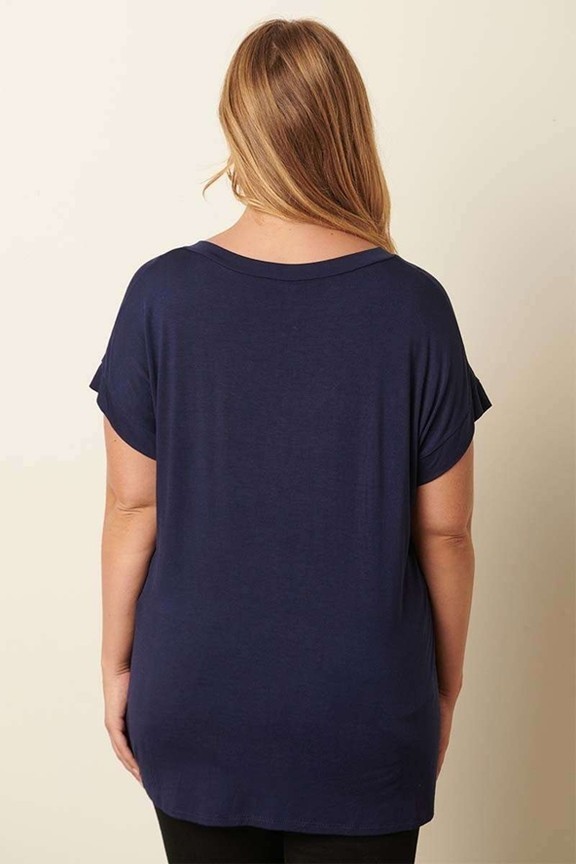 mittoshop Medium Tee Navy Bamboo Fabric V-Neck T-Shirt Short Sleeve NWT