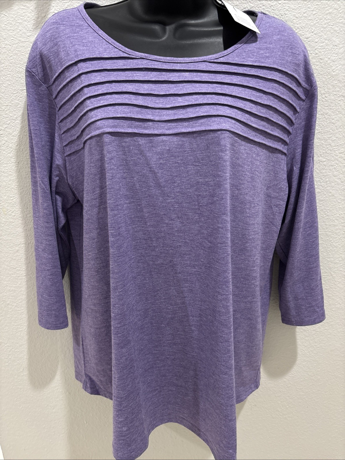 NWT Ofeefan Women XXL Purple Polyester Rayon, 3/4 Sleeve Tunic L 28”, Chest 46”