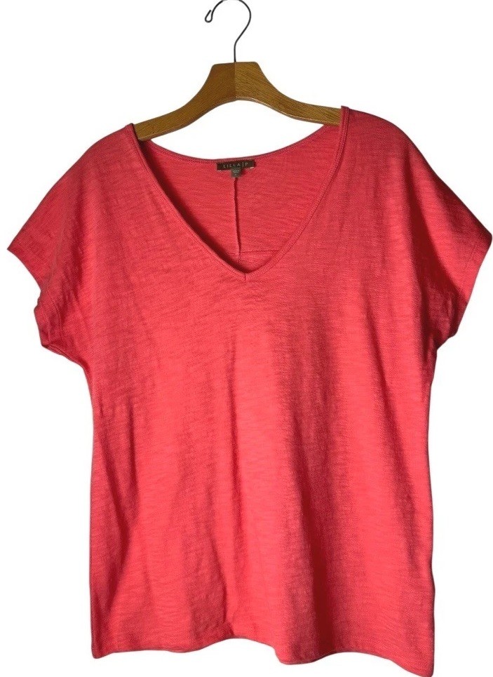 Lilla P Shirt Women Small Pink Cotton V Neck Short Sleeve Tee Athleisure Casual
