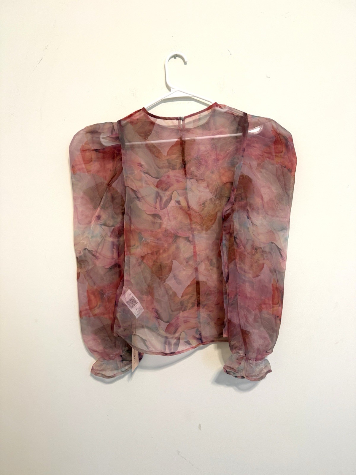 NWT SHEIN BAE XS Sheer Floral Organza Puff Sleeve Blouse Mesh Romantic Top Y2K