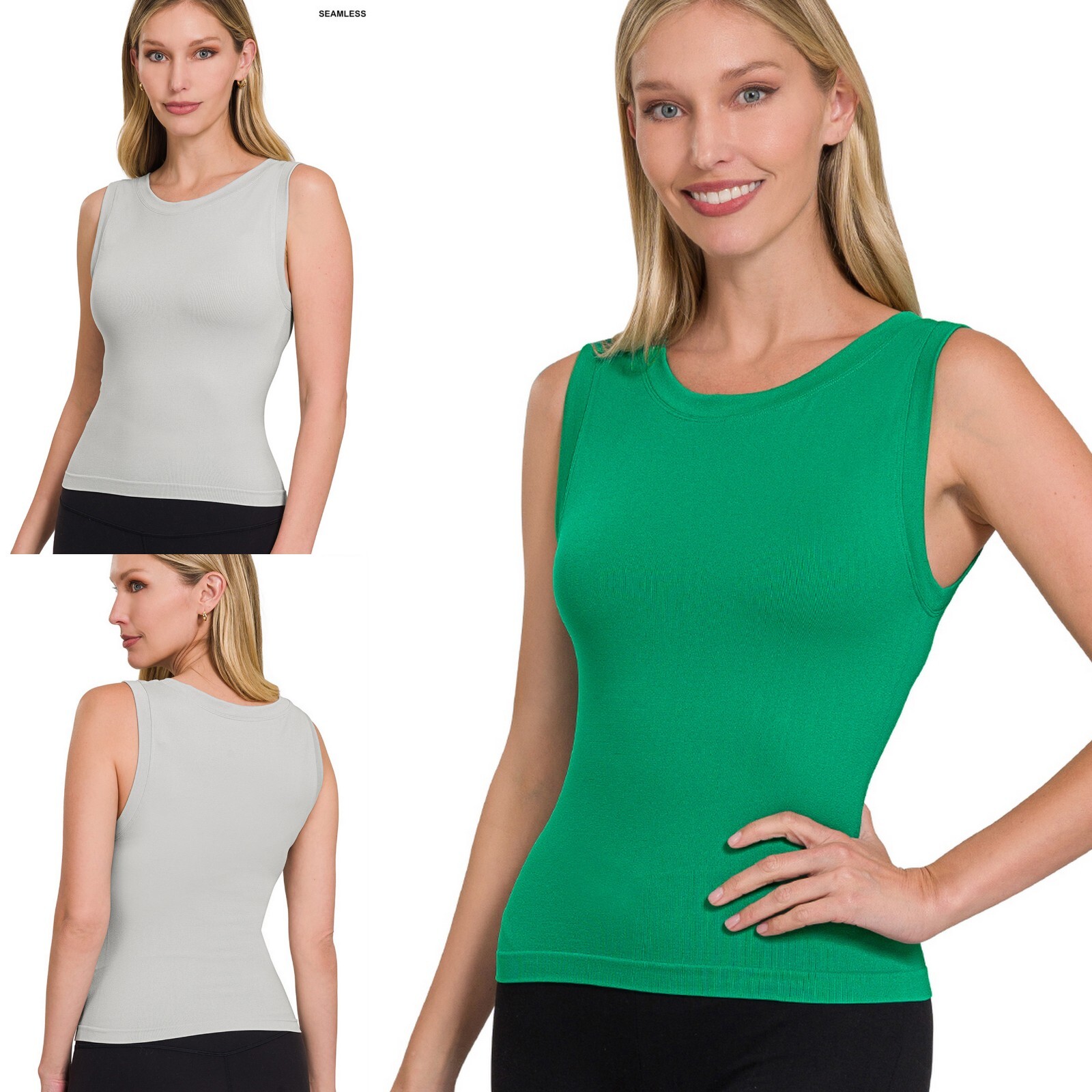 Women’s Round Neck Seamless Nylon Soft Stretch Cropped Tank Crop Top Sleeveless