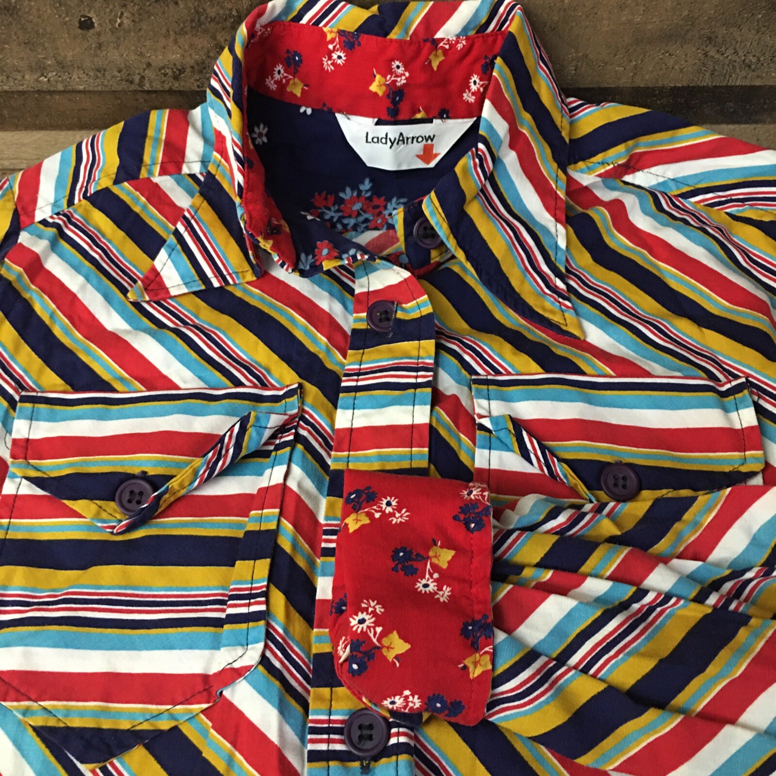 VTG Lady Arrow Top Women 10 Flip Cuff Cowgirl Colorful Nautical Western Retro