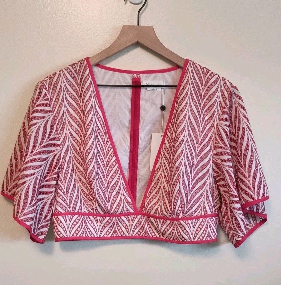 Lovers + Friends REVOLVE Red White Embroidered Eyelet Crop Top NWT L