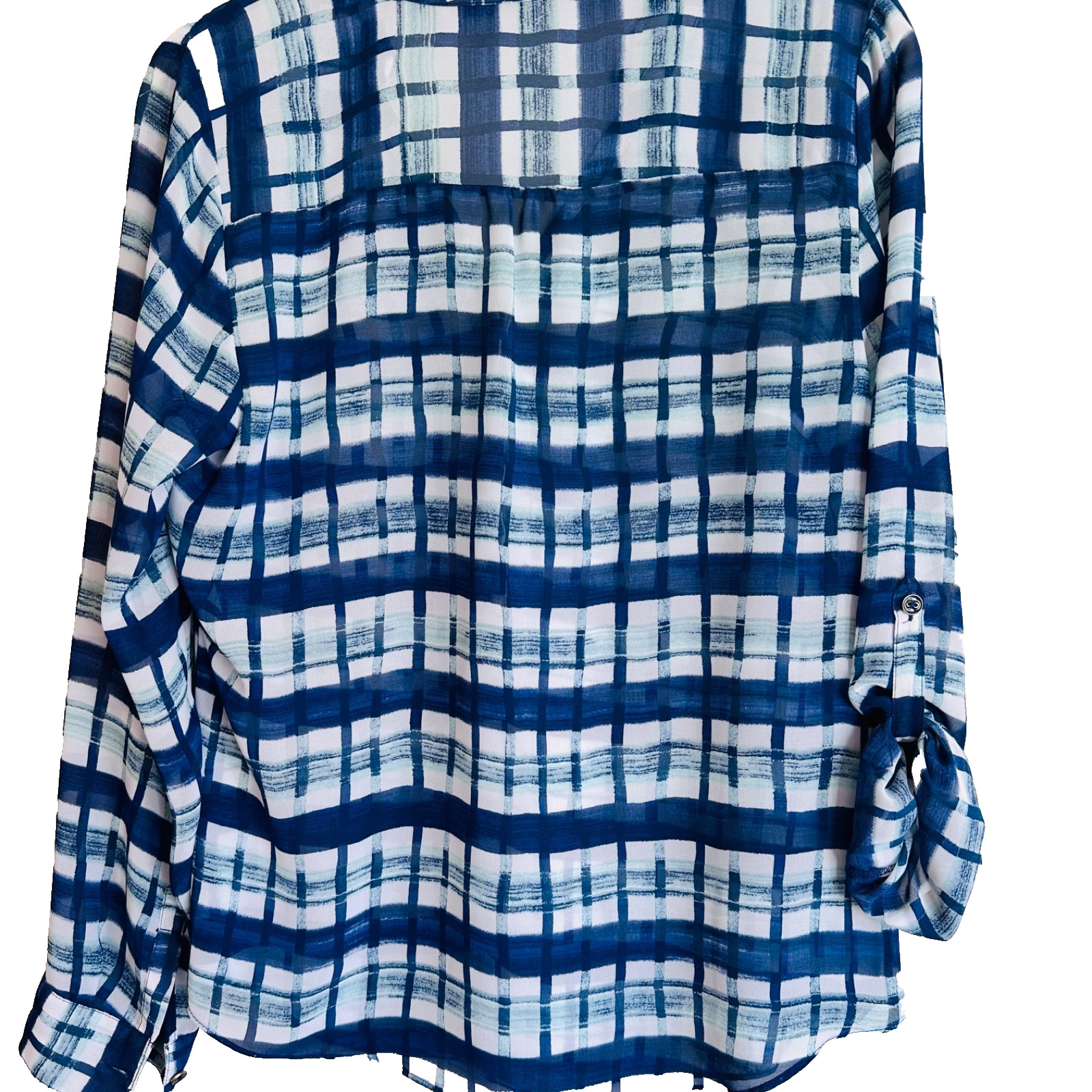 A.N.A New Approach Blue Causual to Dressy V-Neck Light Weight Blouse Size M