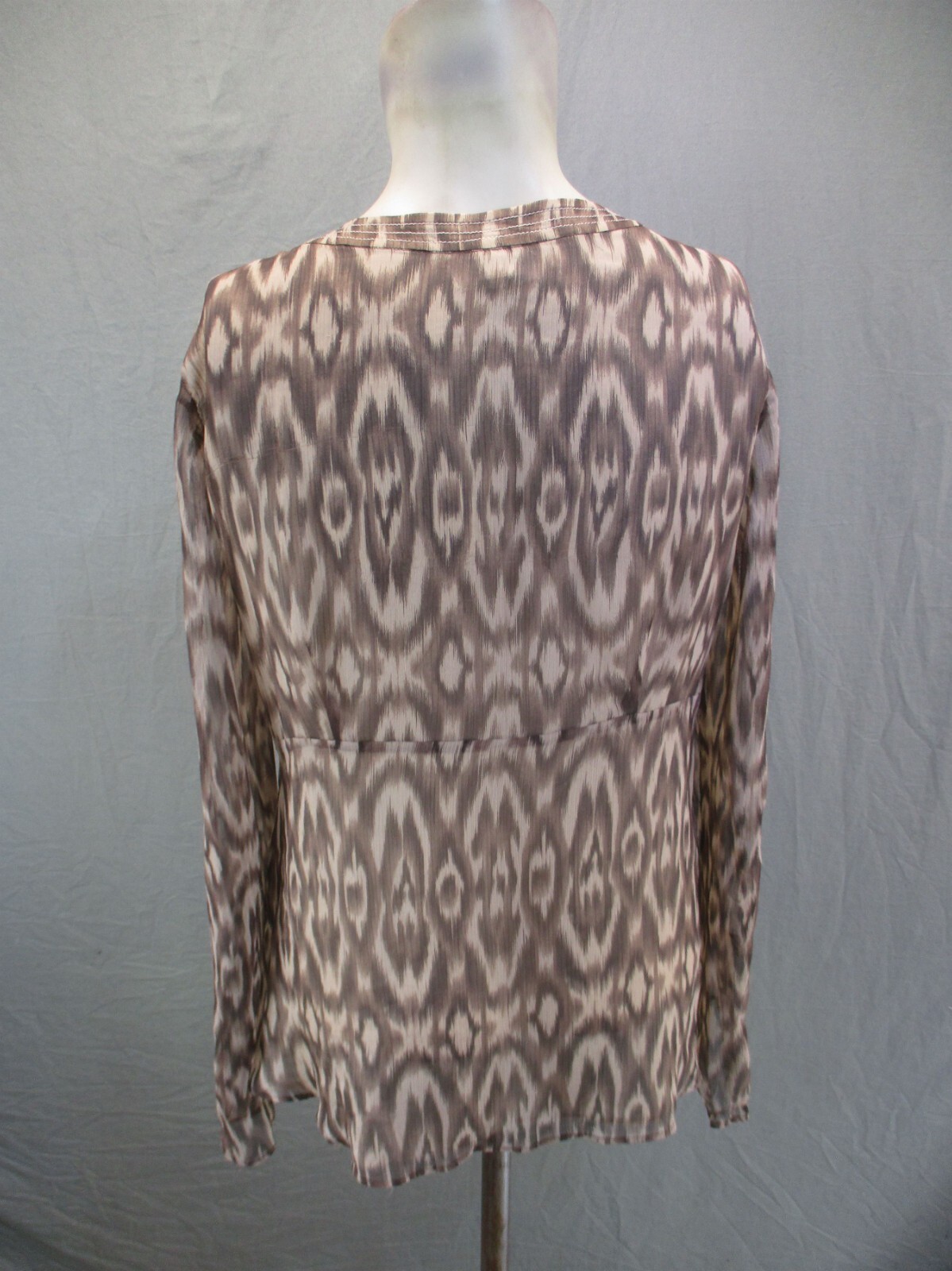 Ann Taylor Size 10 Womens Beige Drawstring Keyhole Long Sleeve Sheer Blouse 680