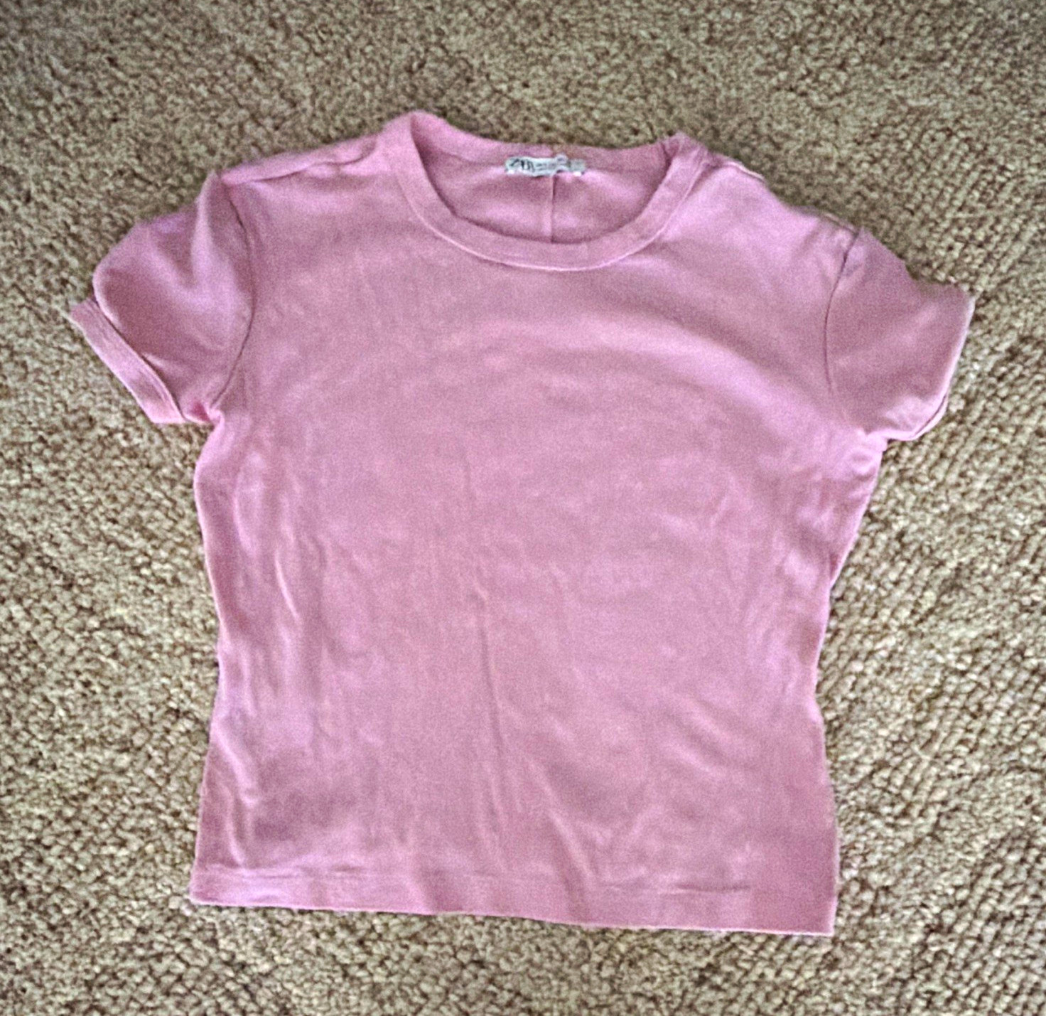 Zara Pink Solid Cotton Knit Crew Neck Short Sleeve Pullover Women’s S T-Shirt