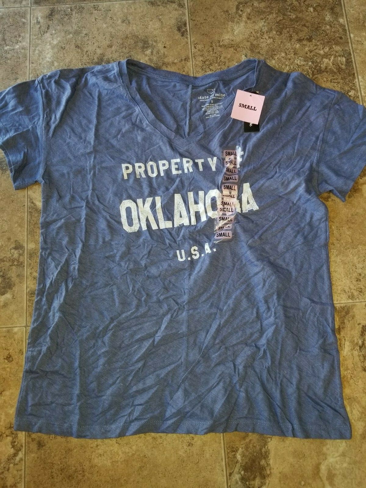 New Womens State of Mine Oklahoma Short Sleeve T-Shirt Tee Blue Pink Gray