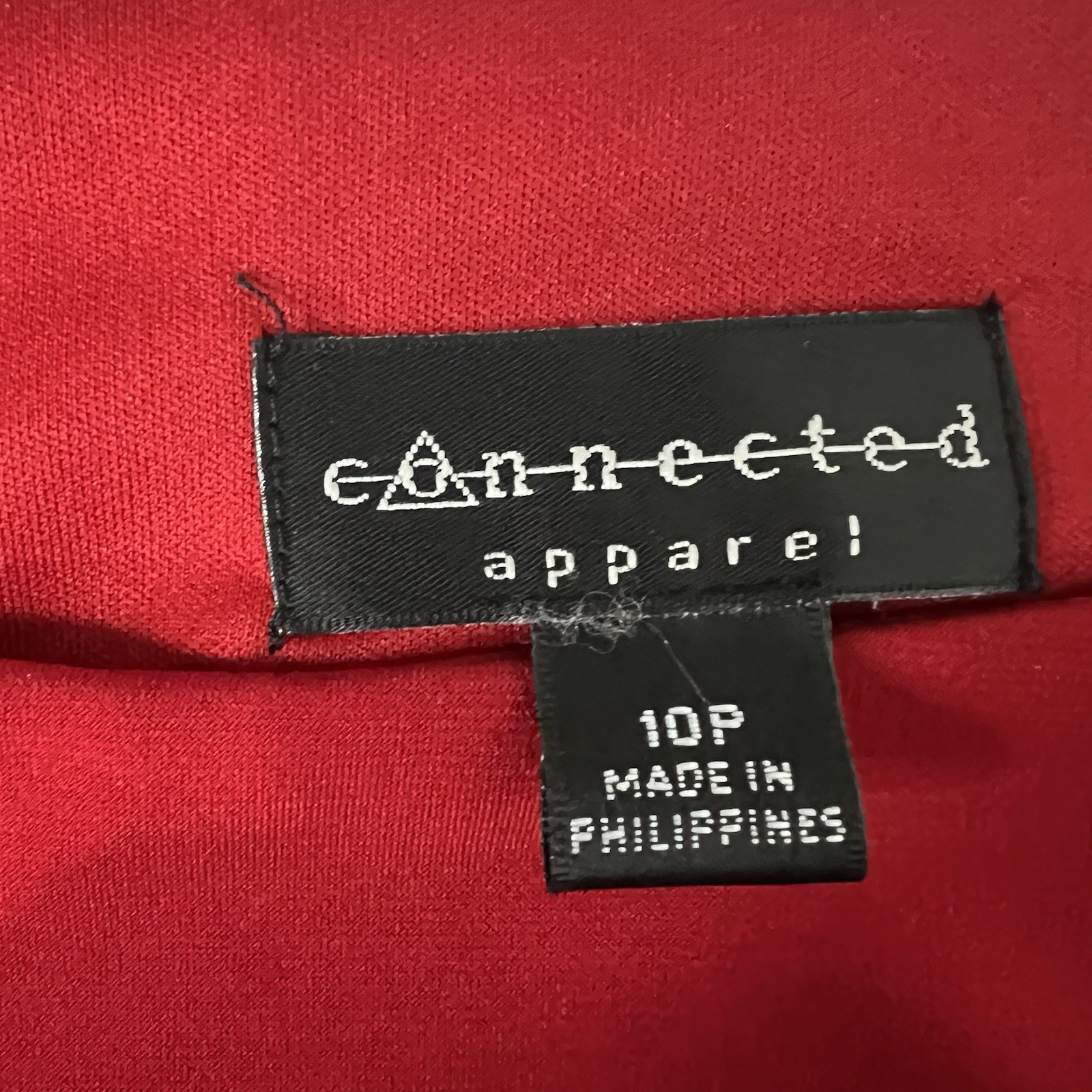 Connected Womens Size 10p Colorblock Elbow-Sleeve Ruched Red Black Dress w/Scarf