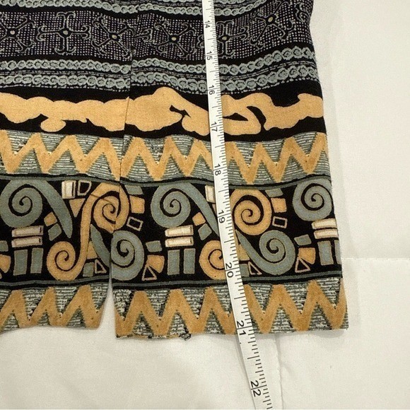 Vintage Prato Geometric Tribal Print Rayon Button Back Blouse Size 12
