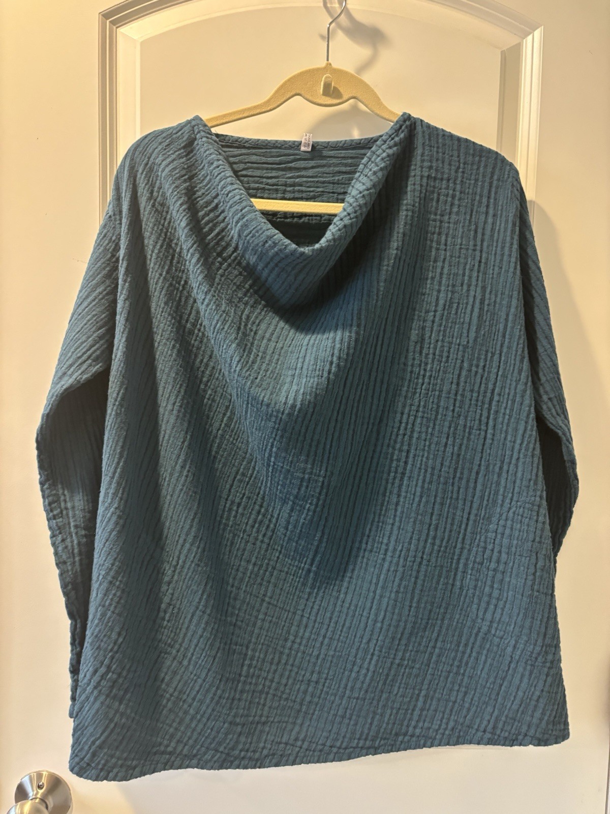 Lagenlook Cowl Neck Striped Shirt 100% Cotton Pockets Thailand Women’s Sz L/XL