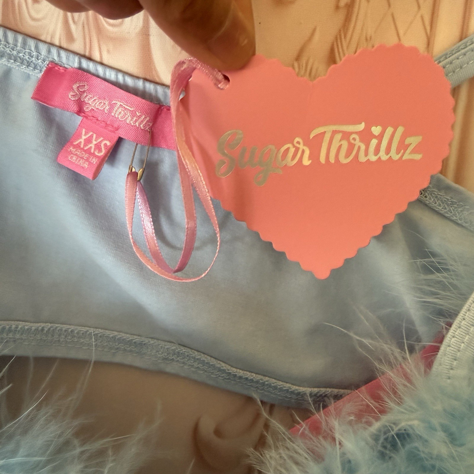 Dolls Kill LALA LA FLEUR Marabou TUBE Top BLUE Size XXS Can Fit XS/S NWT