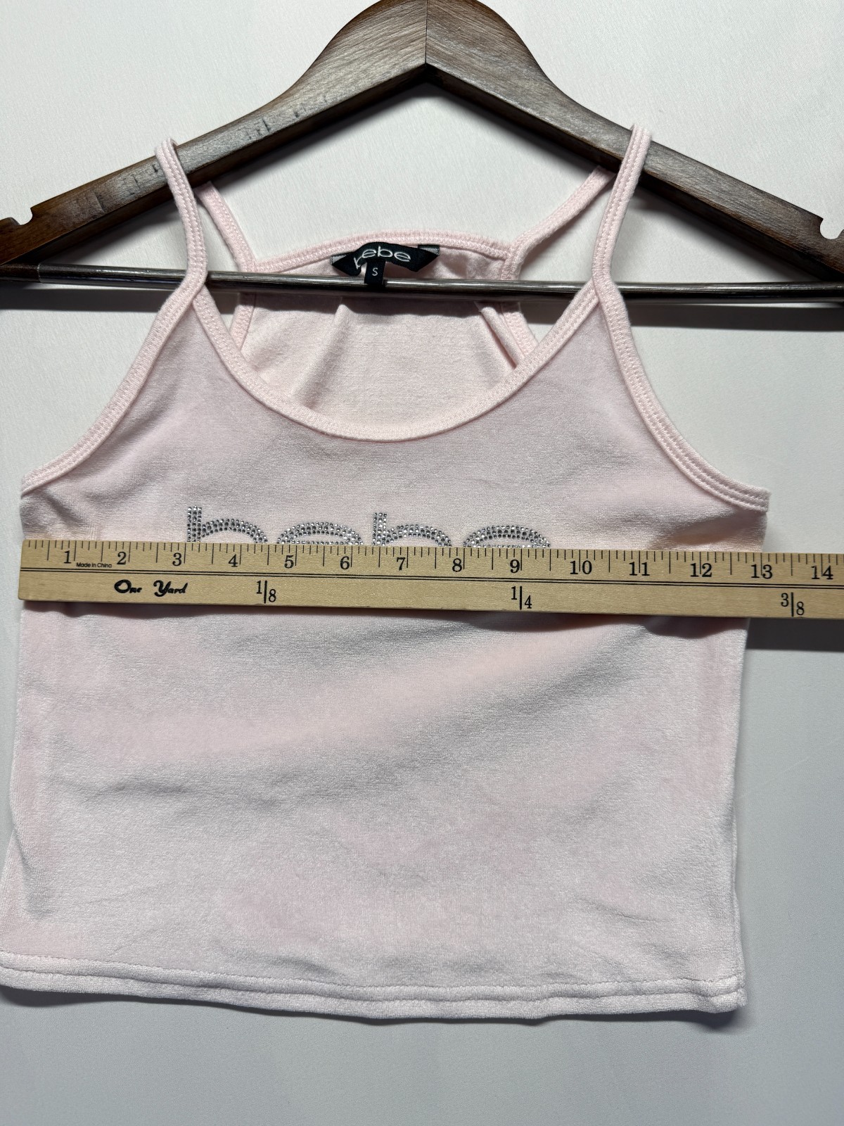 Bebe Cropped Tank Top Womens Small Pastel Pink Embellished Rhinestone Stretch