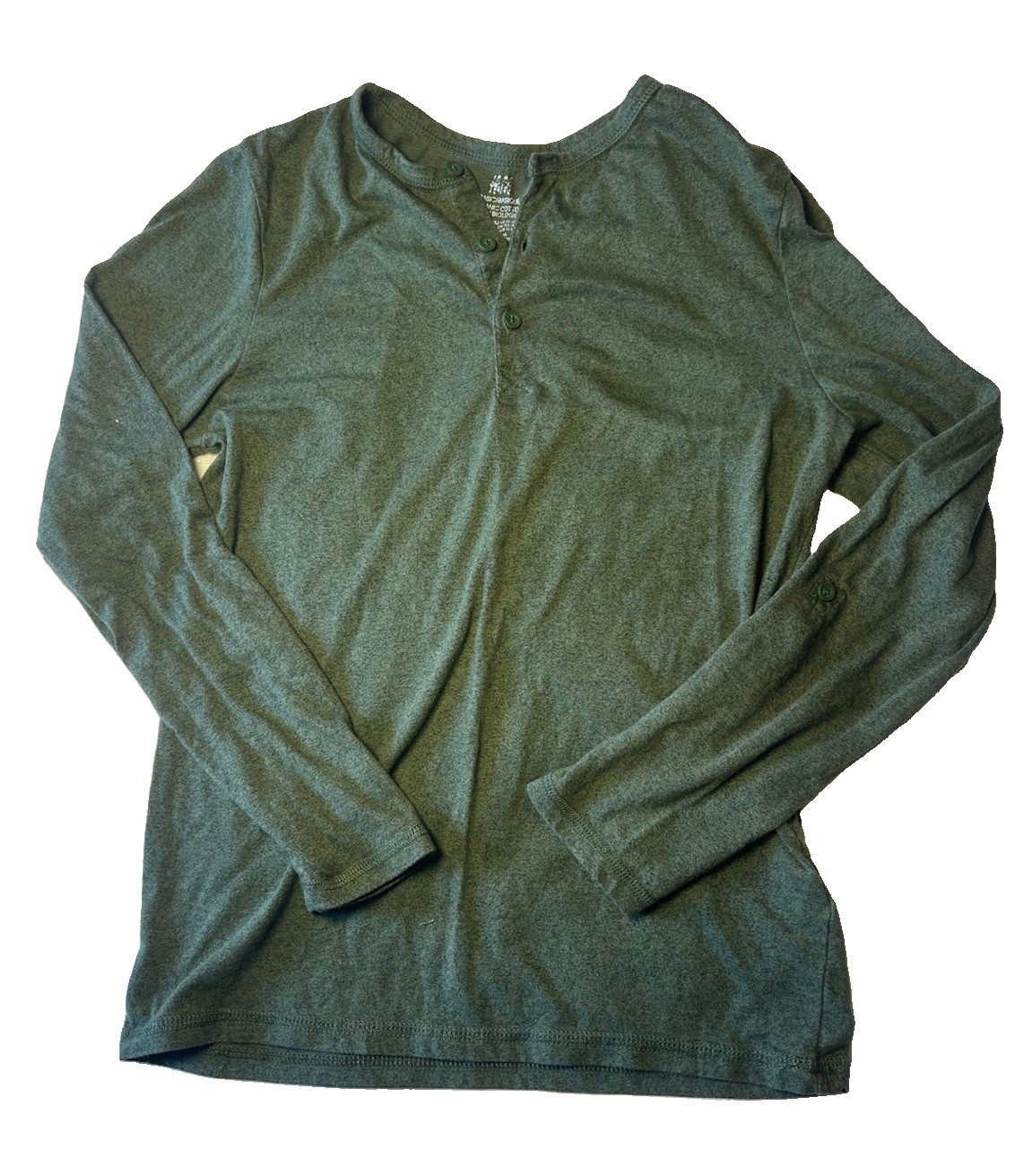 H&M long-sleeve henley top in a heathered dark green US 10-12Y