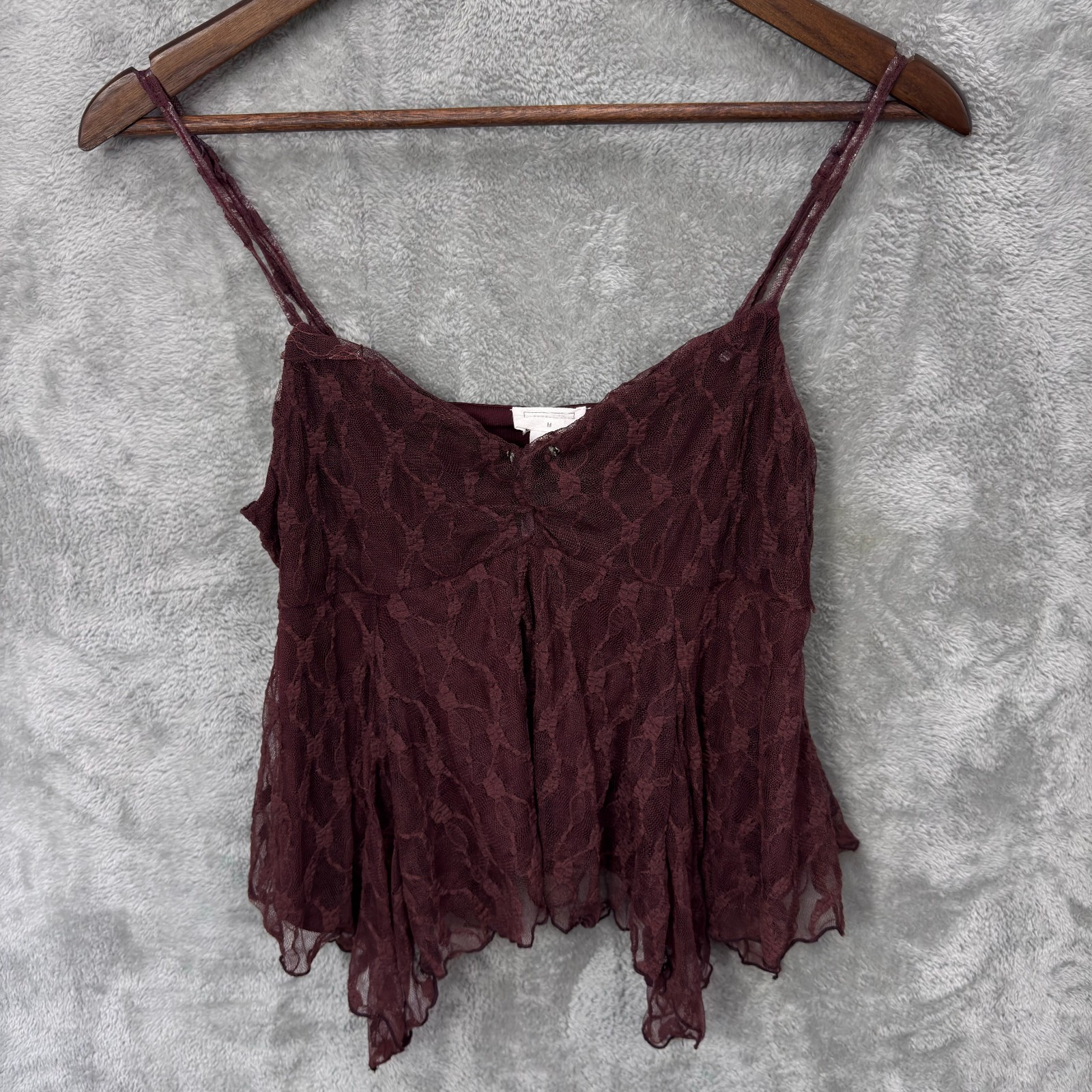 Full Tilt Womens Asymmetrical Hem Lace Cami Sz M Wine Dark Fairy Whimsigoth Vamp