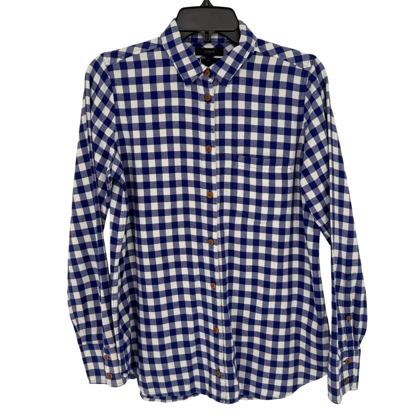 J.Crew Gingham Plaid Flannel Boy Shirt Button Up Blue White Women’s Size 4 E3190