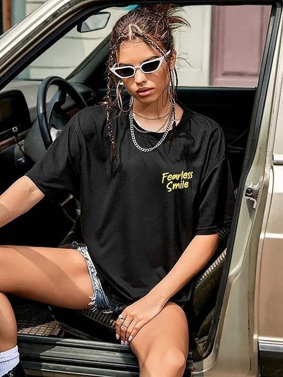 Women’s Cotton Oversized Fit Printed Round Neck Oversized T-Shirt (Pack Of 3)