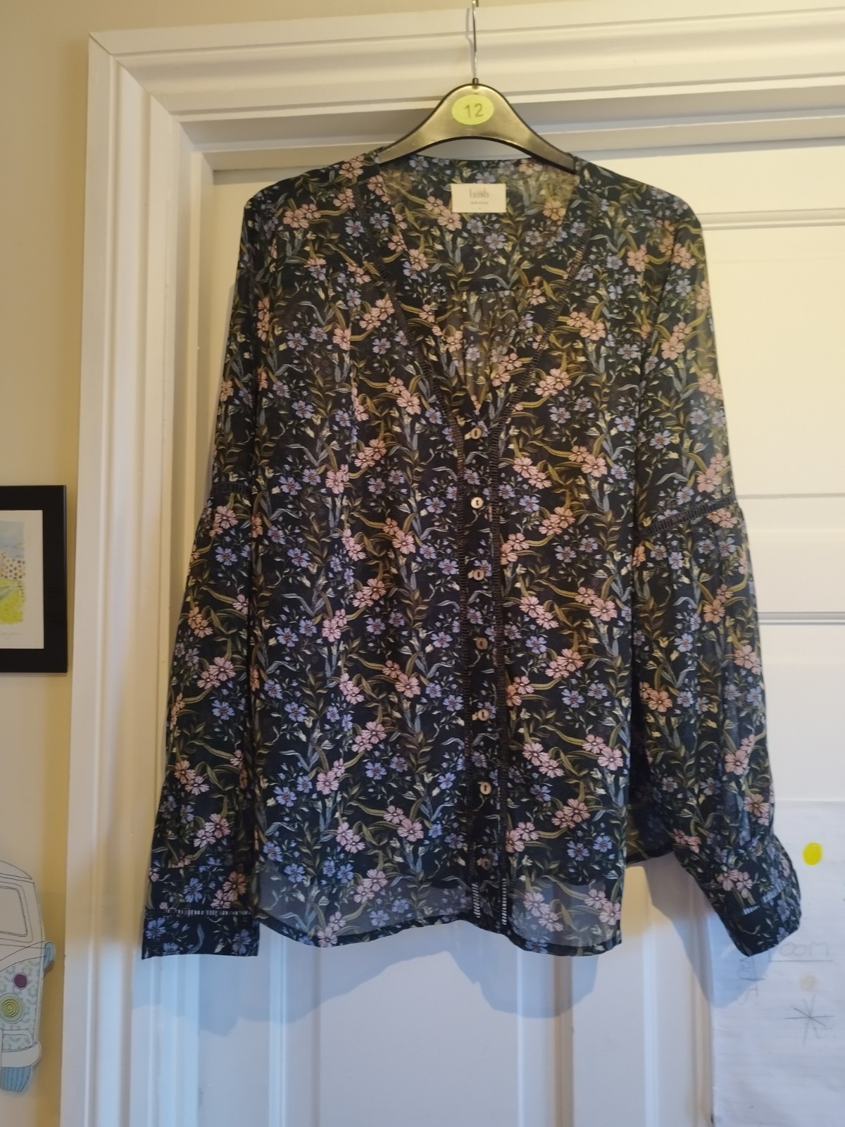 Hush long sleeve floral v neck Multicoloured blouse chiffon size 10