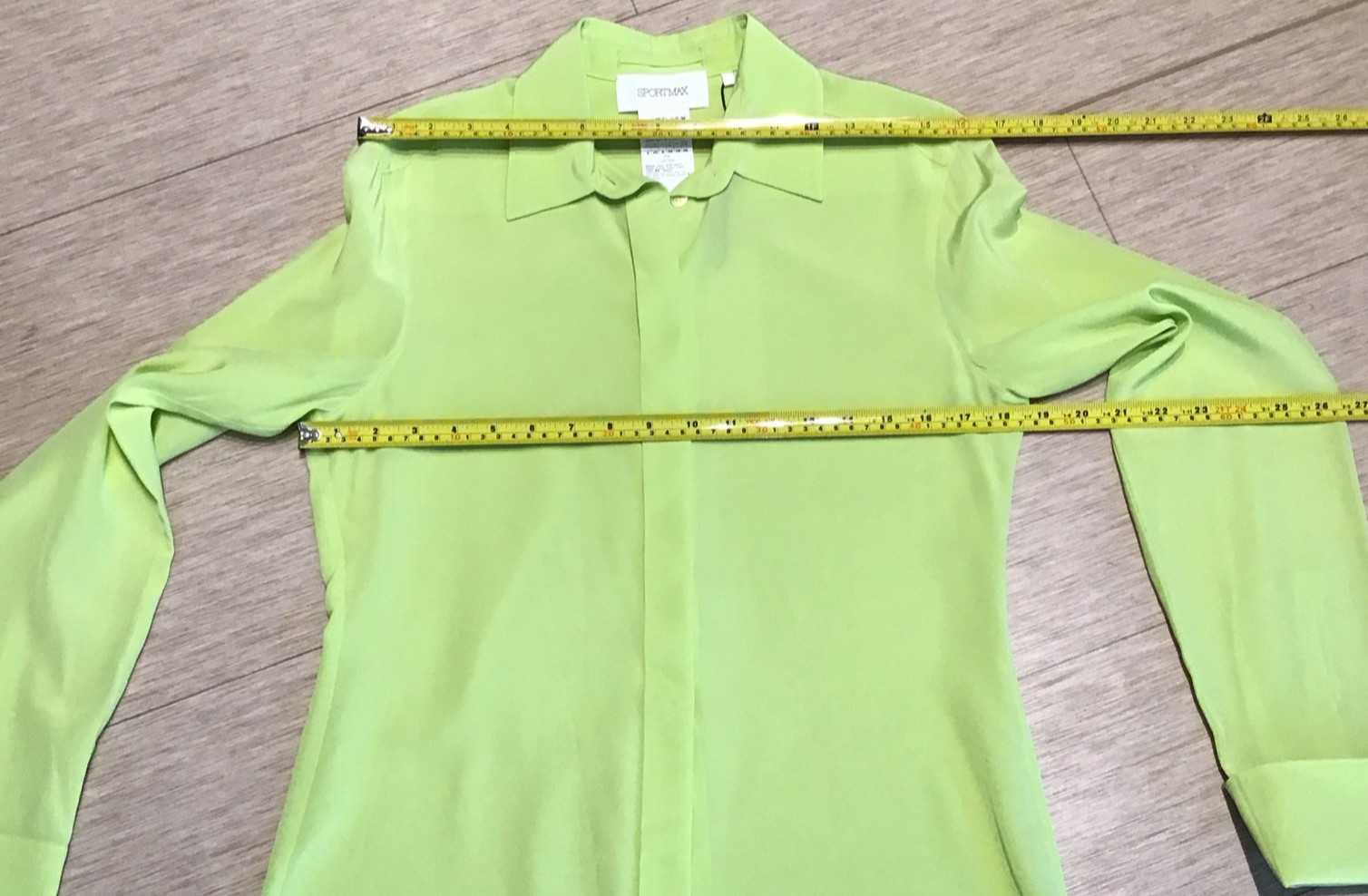 Max Mara SPORTMAX Algebra Lime Silk Shirt Button Front Elongated Cuffs NWOT US6