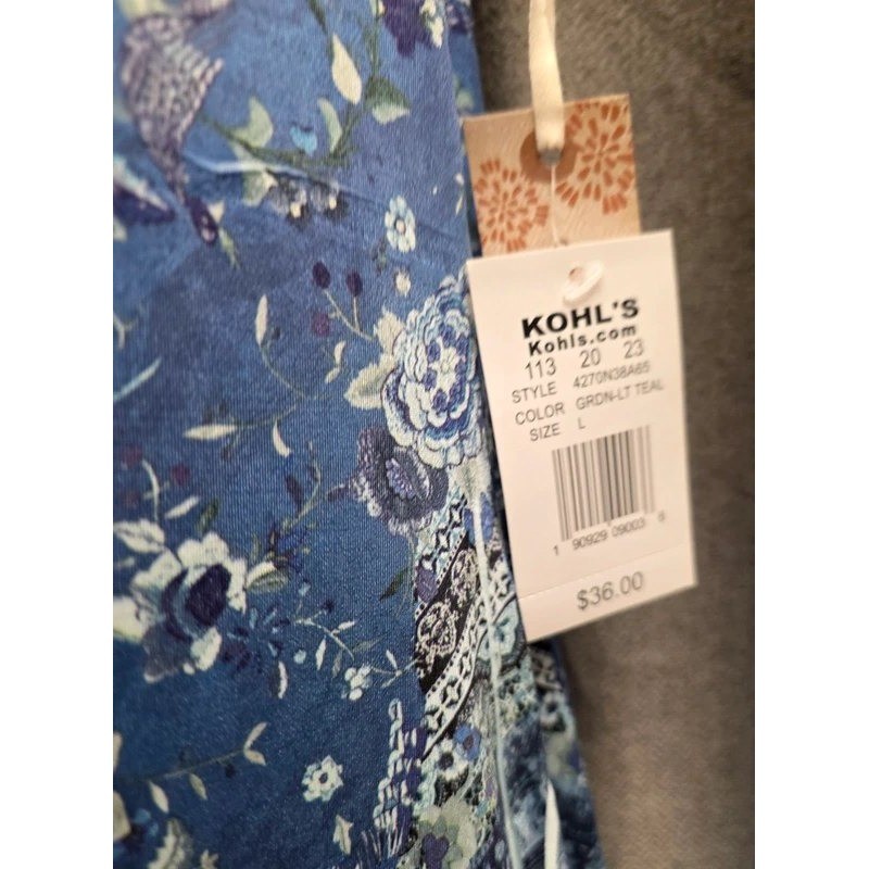 World Unity Womens Large Blue Boho Floral Medallion Sharkbite Tunic Top NWT