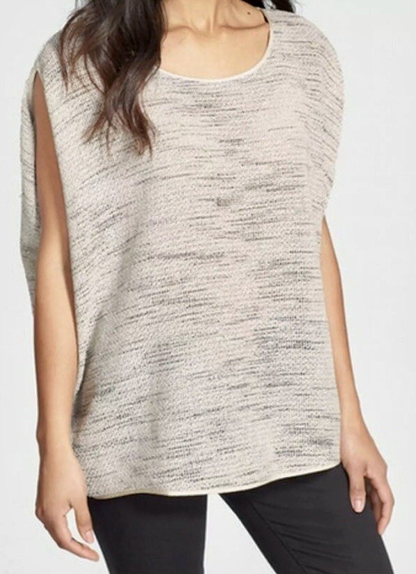NWT Eileen Fisher Bone Ivory Floating Mesh Weave Ballet Neck Wedge Top Size P