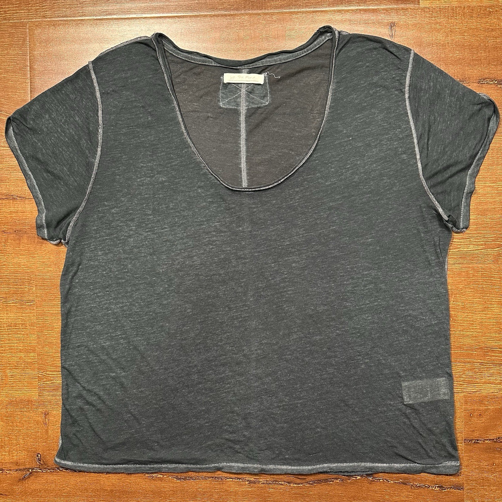 We The Free Top Womens L Gray Oversized Paper Thin T Shirt Retro Classic City
