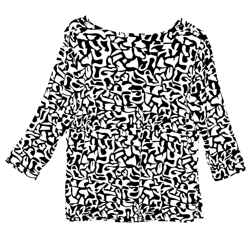 EUC Creative Design Works Scoop Neck, 3/4 Sleeve Top,XL, Blk & White