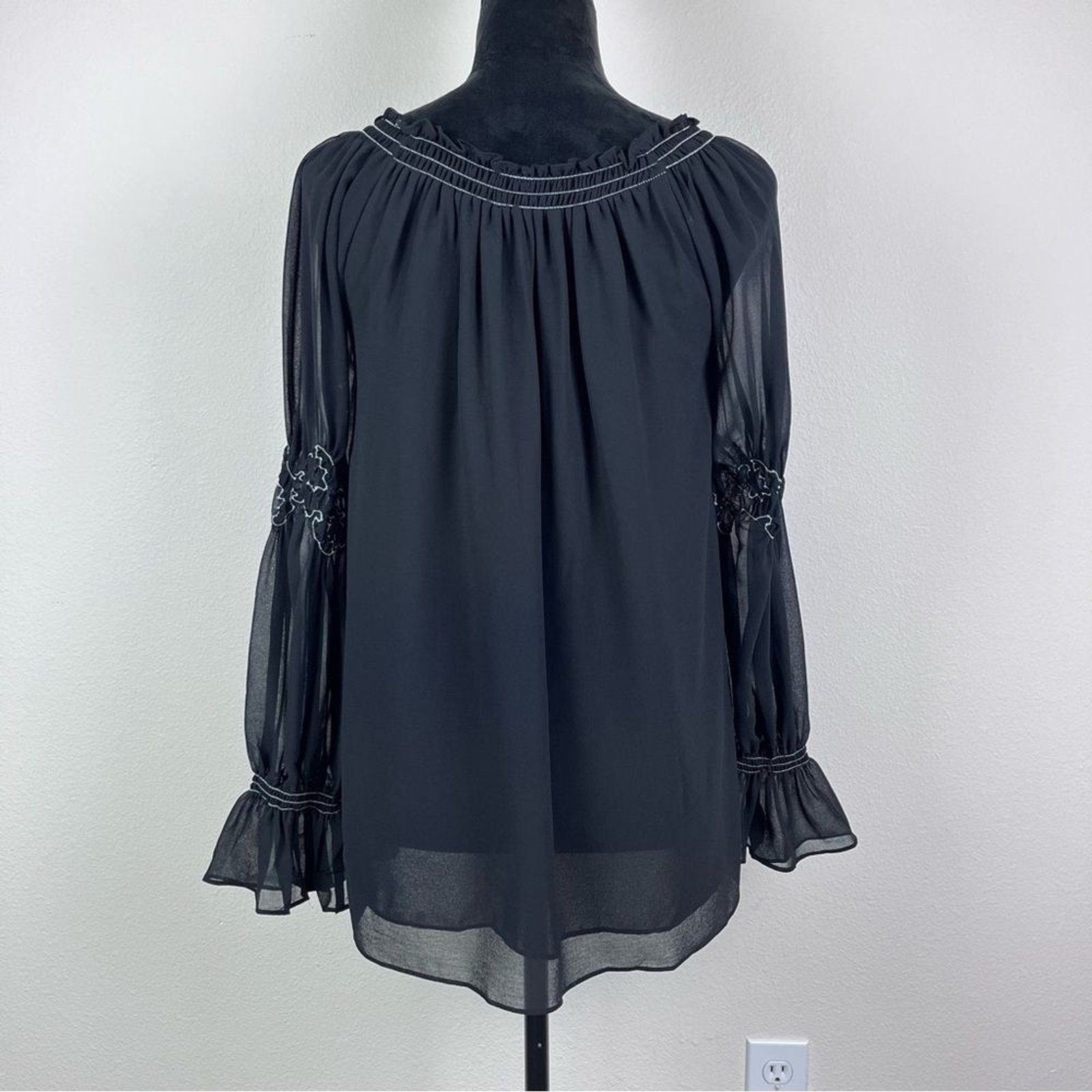 Max Studio Shirt Womens Medium Blouse Peasant Goth Whimsigoth Witchycore Black