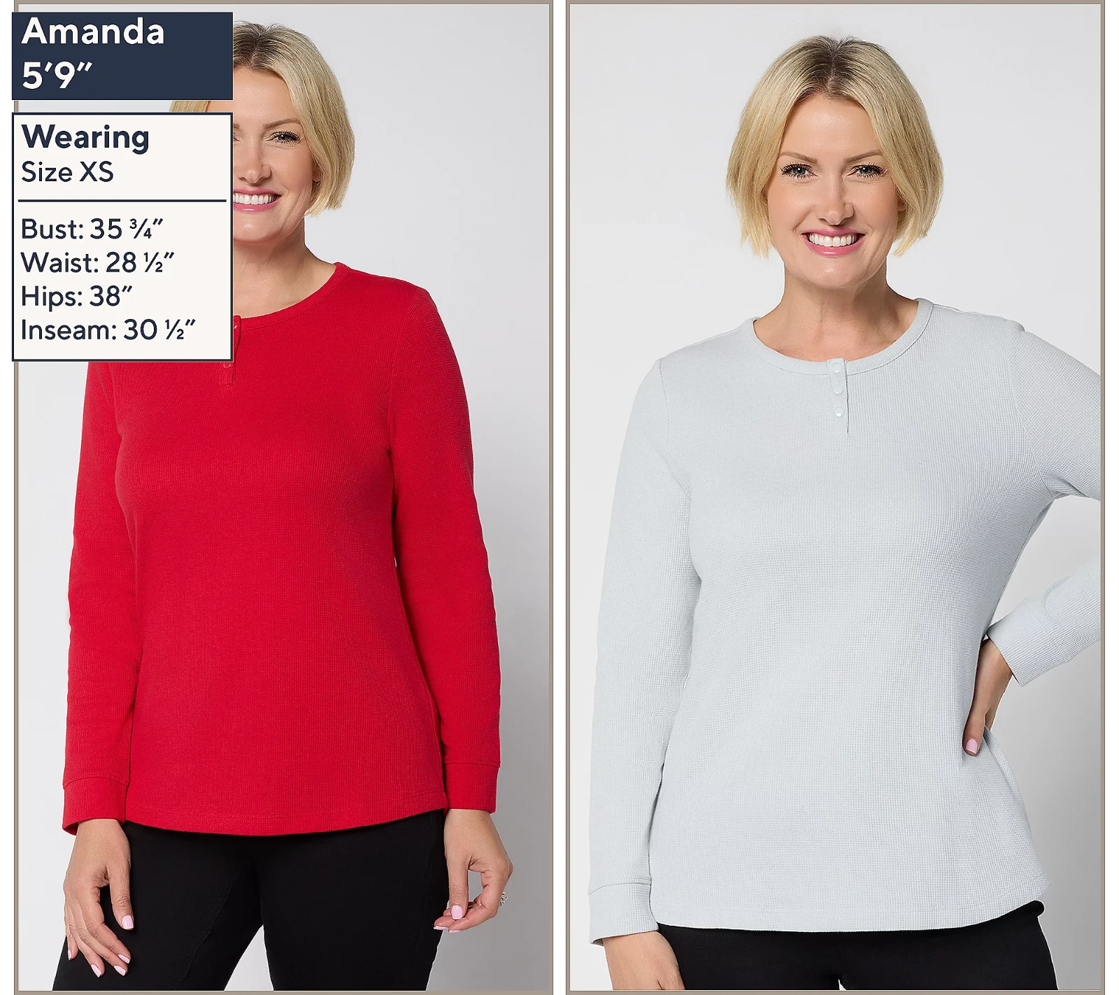 Denim & Co. Essentials 2-Pack Waffle Knit Henley Tops NWT A710615