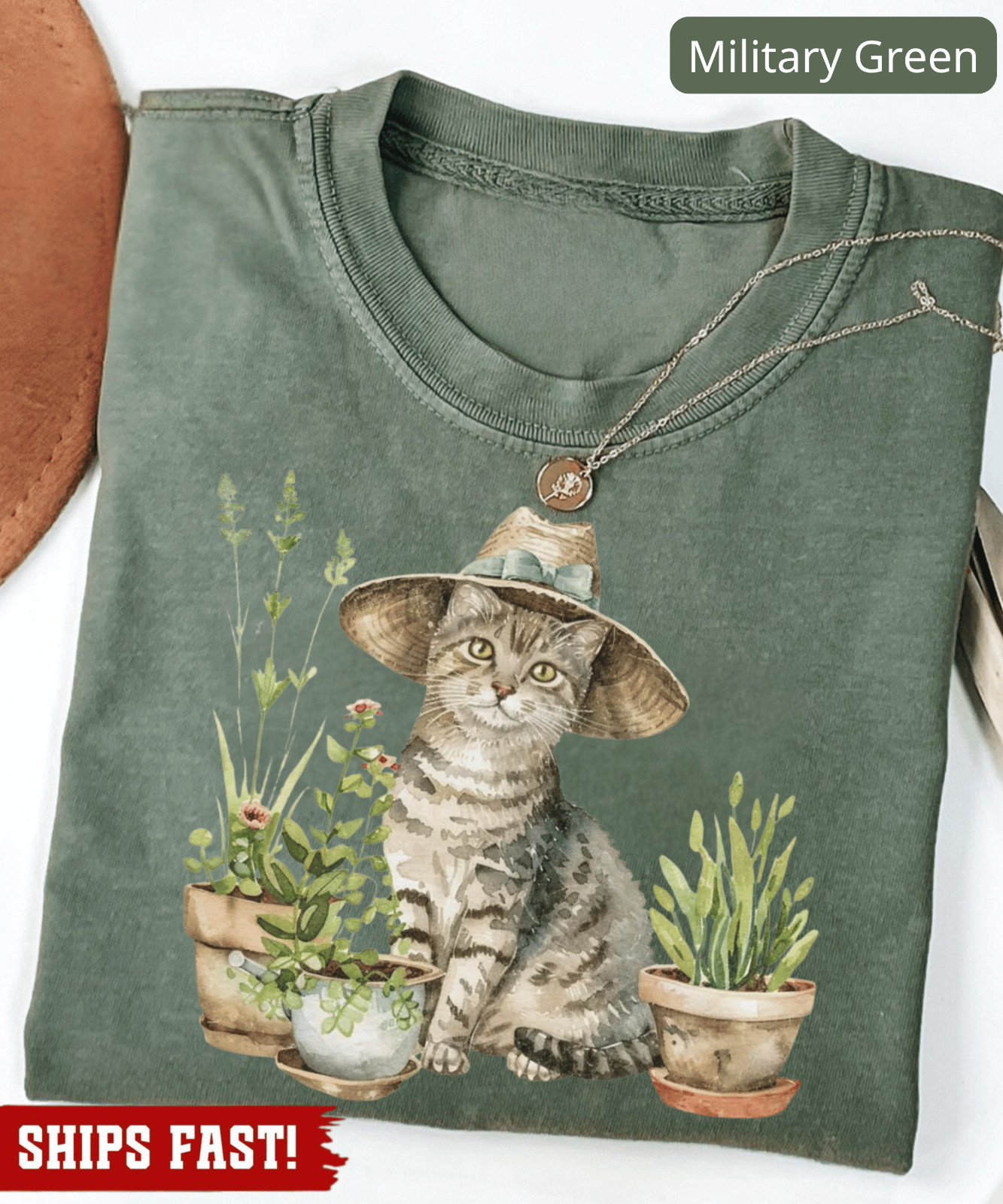 Cat And Plant Shirt, Gardening Cat Shirt, Cottagecore Animal Shirt, Botanical Na