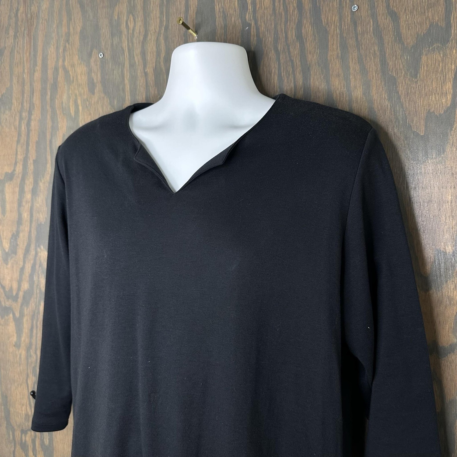 Draper’s & Damon’s Shirt Womens XL Black 3/4 Sleeve Notch V-Neck Tunic Top