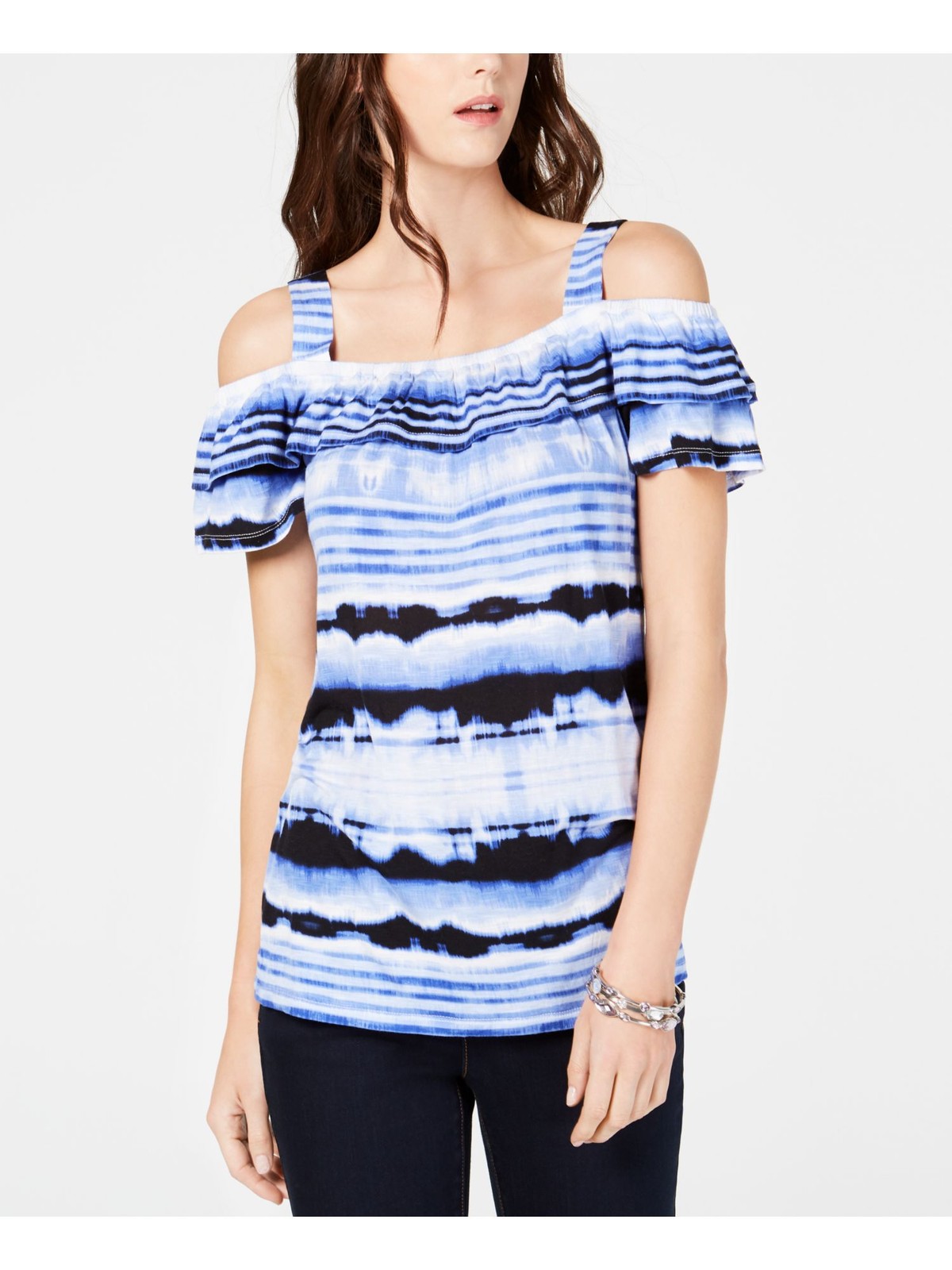 INC Womens Top Cold Shoulder Short Sleeve Square Neck