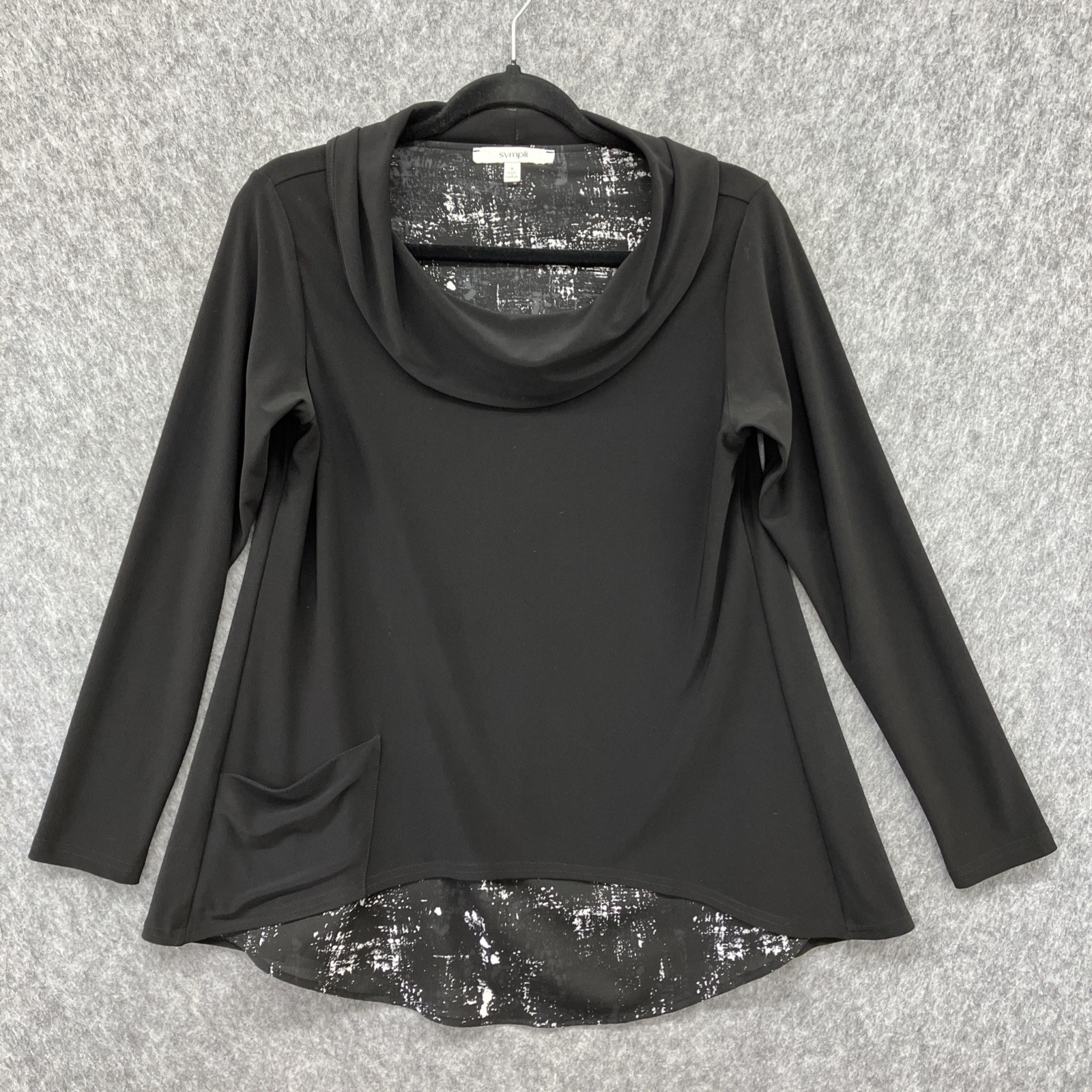 Sympli Layered Jersey Knit Tunic Shirt Women 8 Black Shawl Collar Capsule Canada
