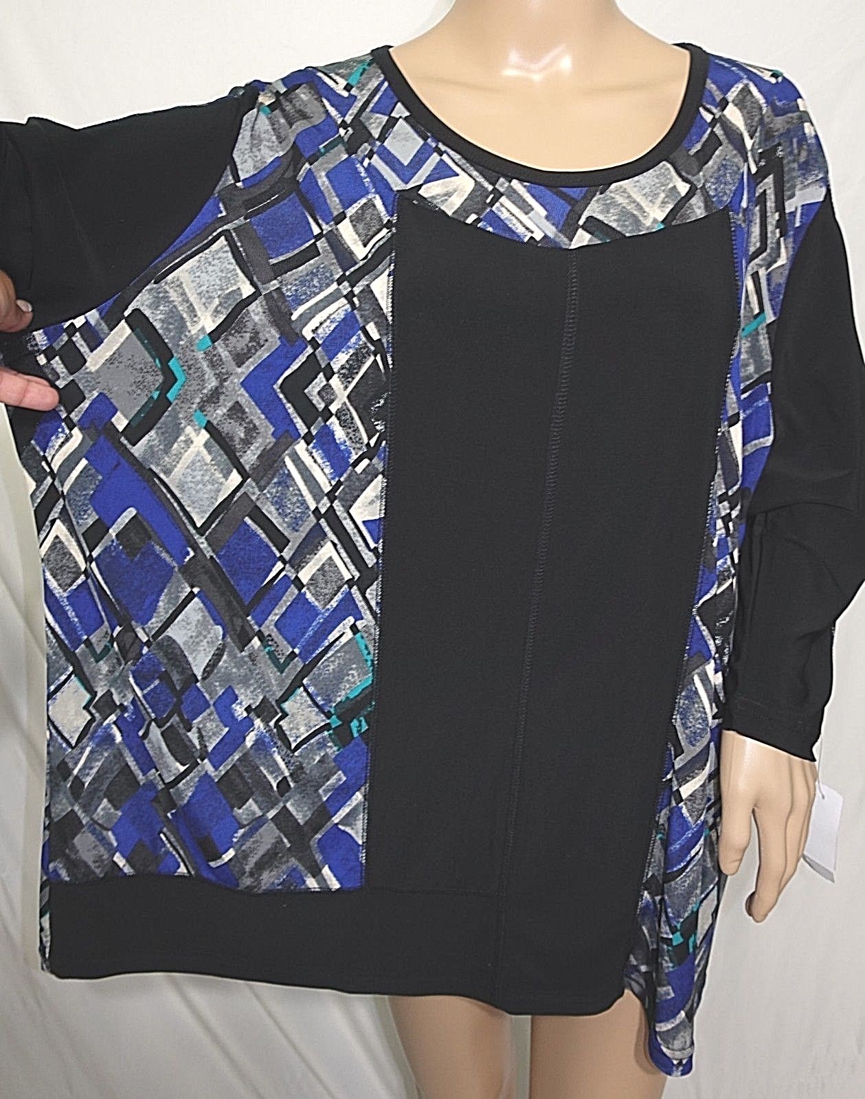 N Touch Women Plus 2x Black Gray Blue Tunic Top Blouse Shirt Sweater