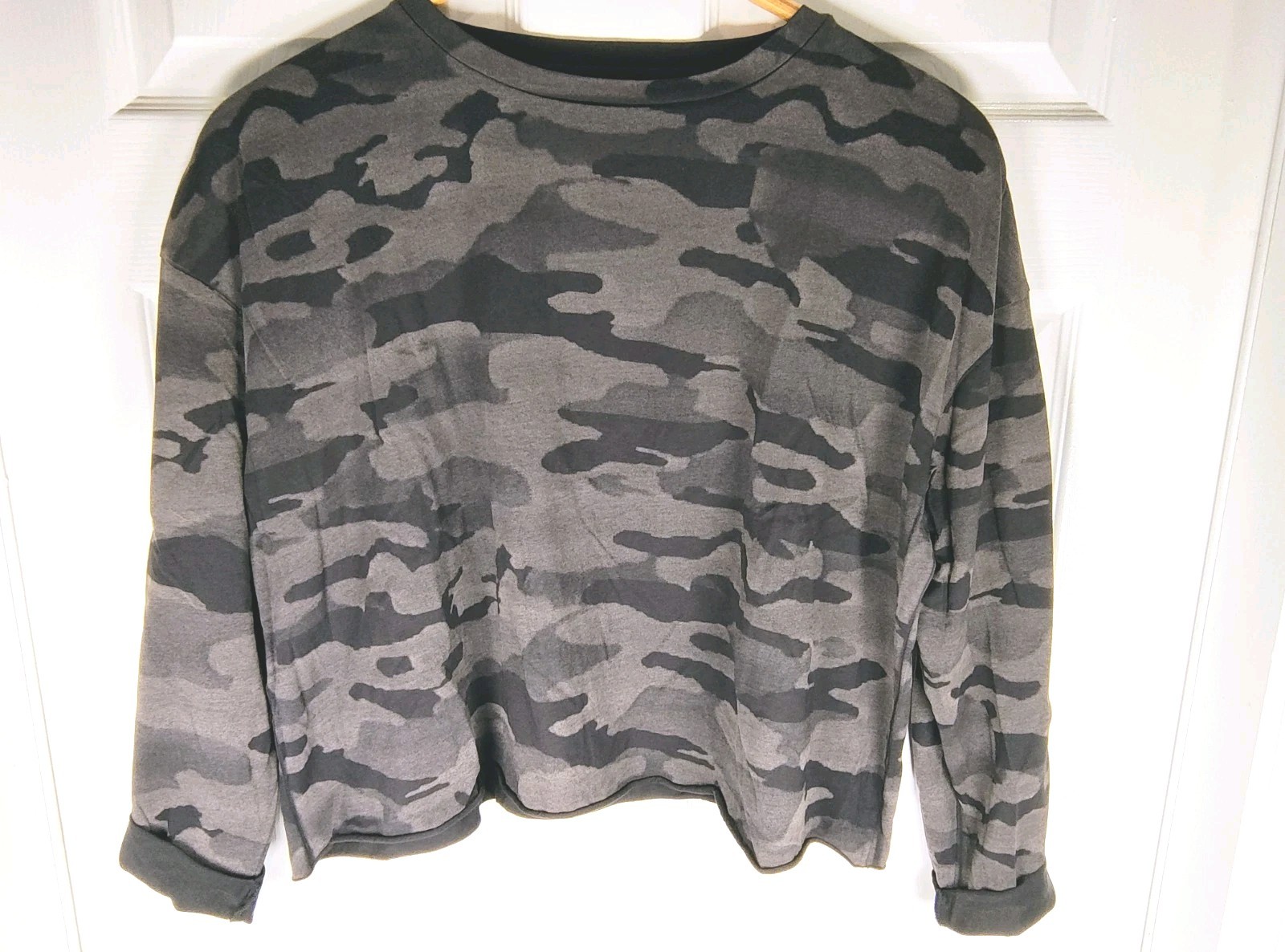 Planet by Lauren G Camouflage Cotton Long Sleeve Top One Size Gray/Black Relaxed