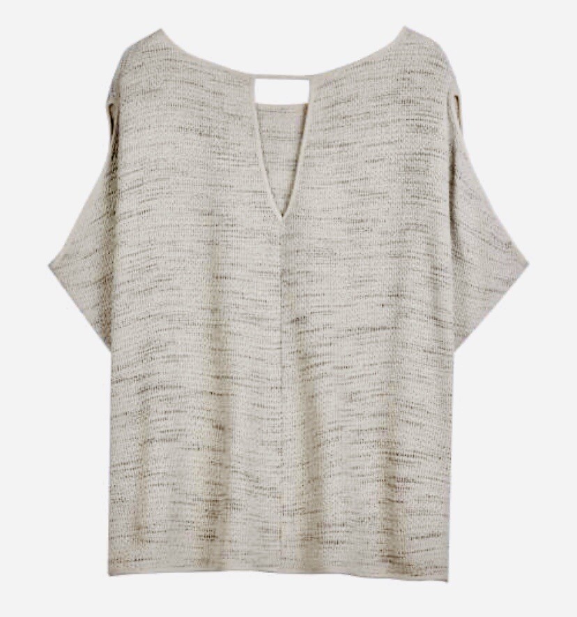 NWT Eileen Fisher Bone Ivory Floating Mesh Weave Ballet Neck Wedge Top Size P