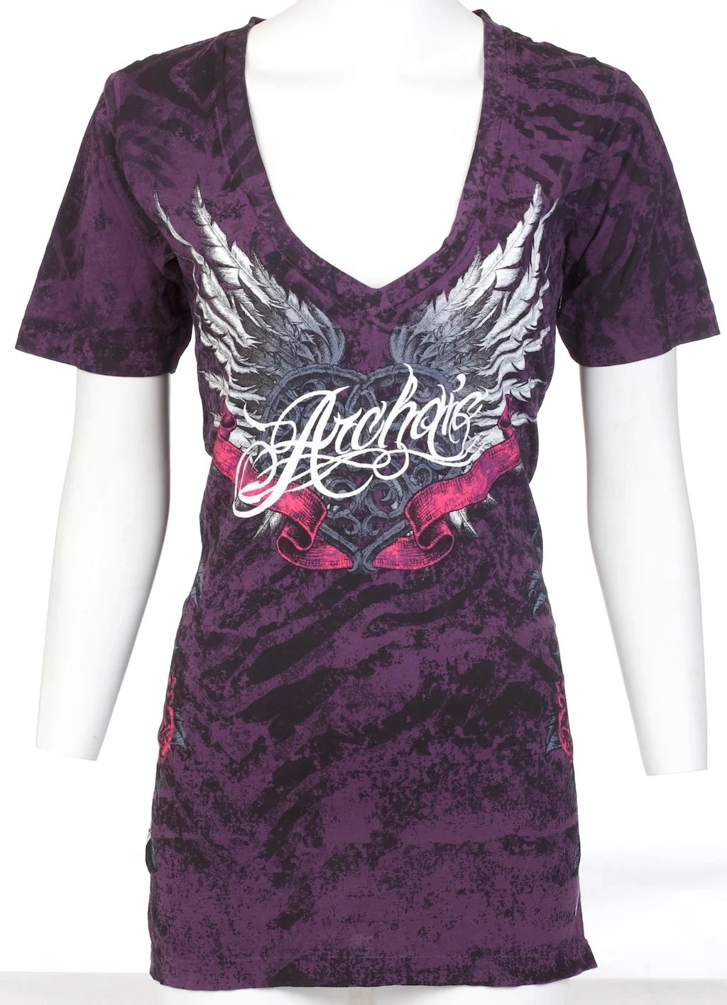 Archaic Affliction Women’s T-Shirt Short Sleeve BIG LOVE Tattoo Heart Red Biker
