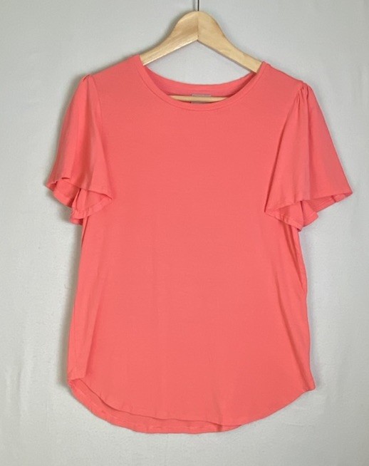 Chico’s Women’s T-Shirt Top Small Size 0 Pink Coral Flutter Sleeves Cotton Shirt