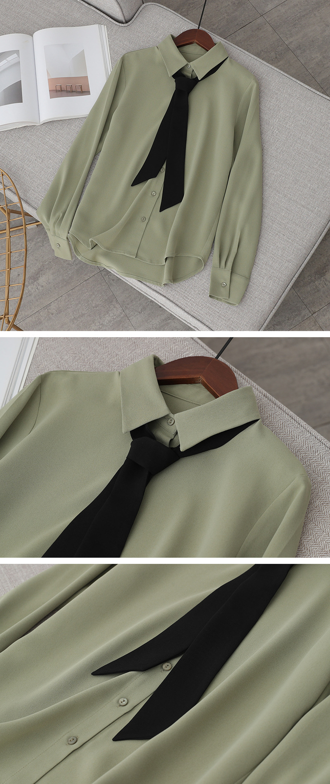 Womens Formal Black Bow Tie Long Sleeve OL White Blouse Shirt Top