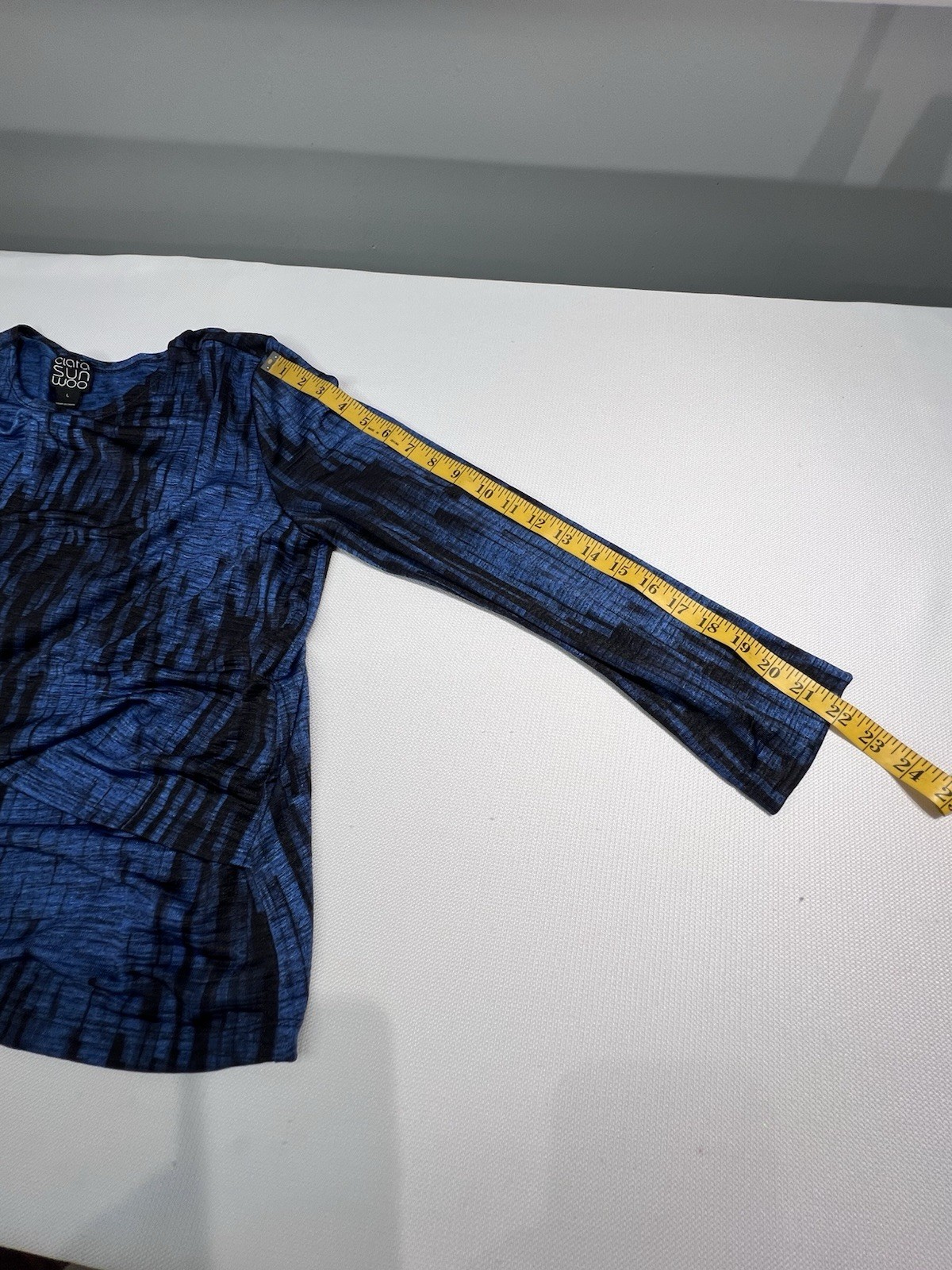 Clara Sun Woo Water Ripple Crinkle Pleat Blouson Overlay Top Sz L Side Tie Blue
